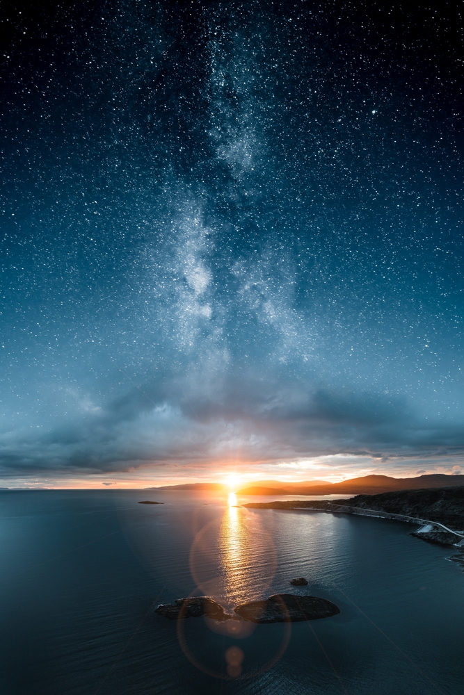 Epic sunset and stars of the milky way