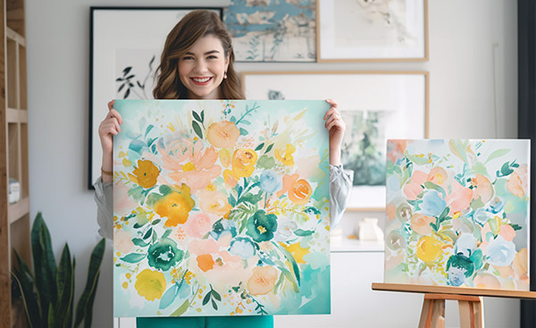 LumaPrints woman holding flower print