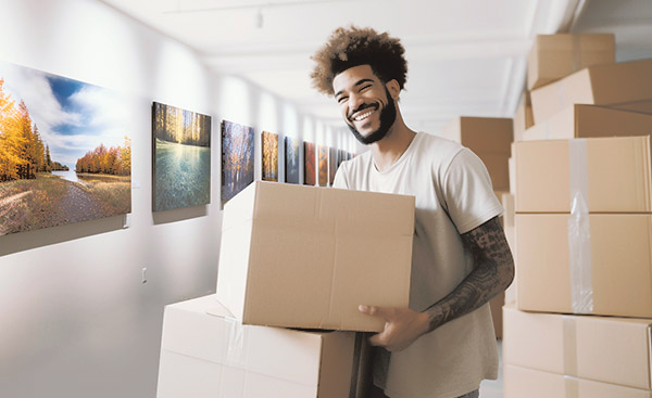 Man holding shipping boxes from Luma Prints
