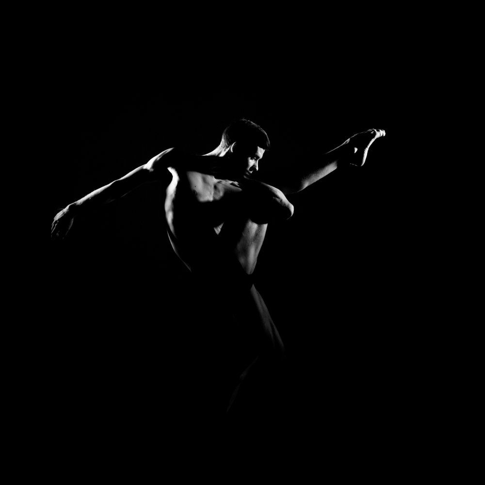 silhouette of male ballet dancer BW