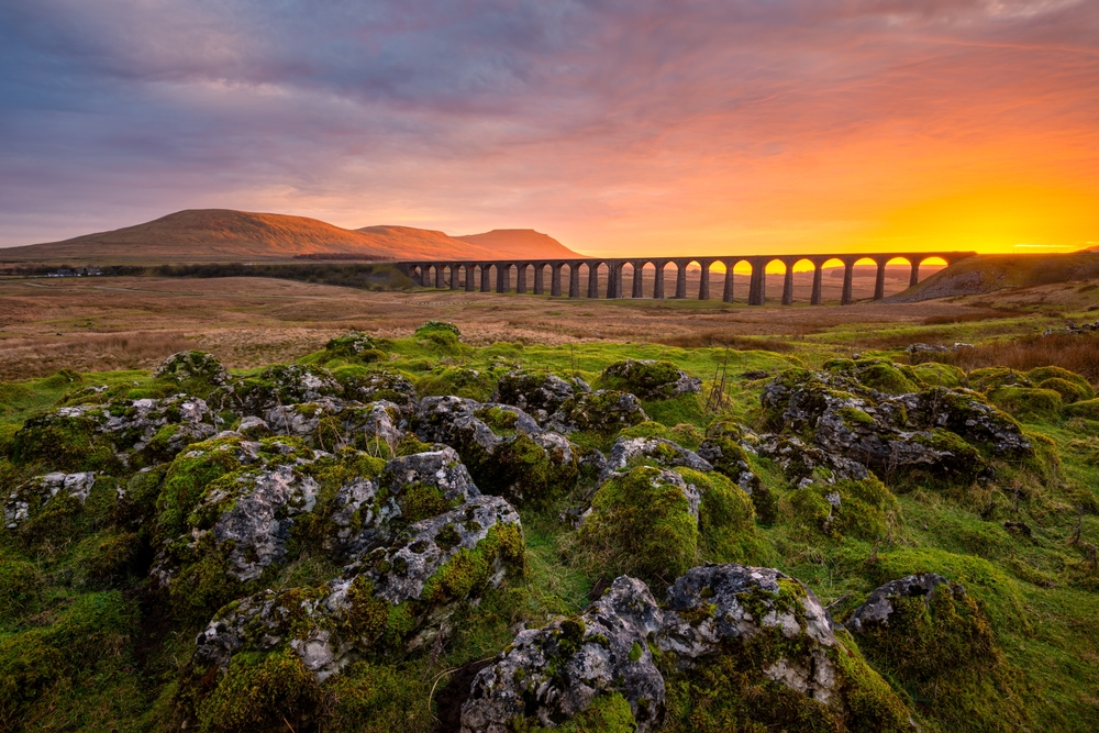 sunset at The Ribblehead Viaduct in The Yorkhire Dales National Park